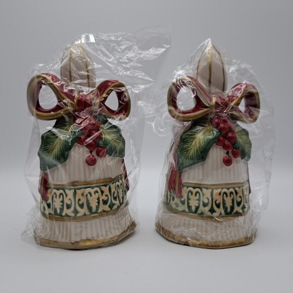 VTG Fitz and Floyd Christmas Bells Salt & Pepper Shakers Ceramic New In Box 2004 - Picture 2 of 8
